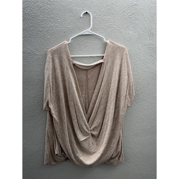 Express One Eleven Womens Shirt Large Brown Heathered Short Sleeve Low Cut Back - Picture 6 of 11